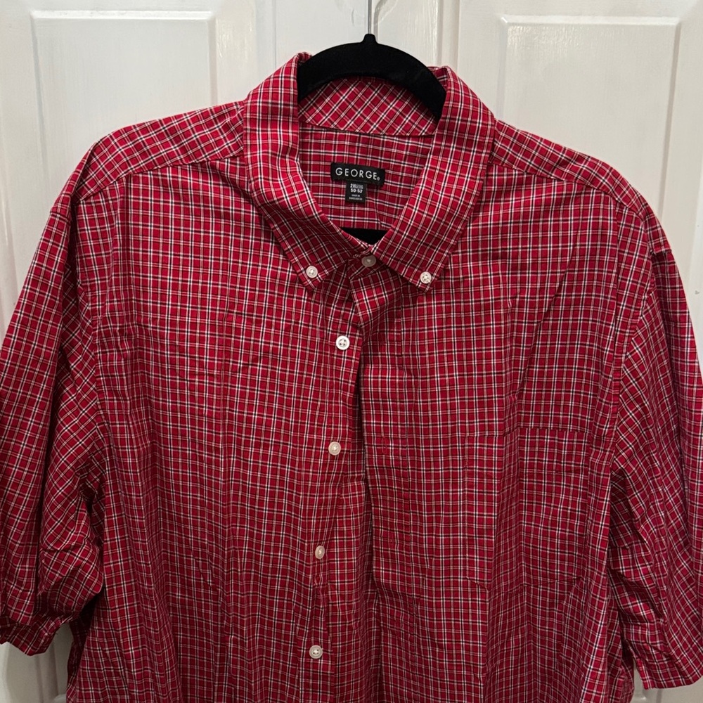 George Men's Red Plaid Button Down Shirt